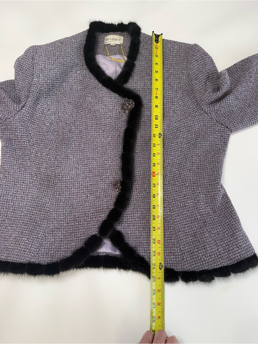 Lily & Taylor Vintage Lavender Bouclé Jacket with Black Trim Size 18 - Picture 7 of 10